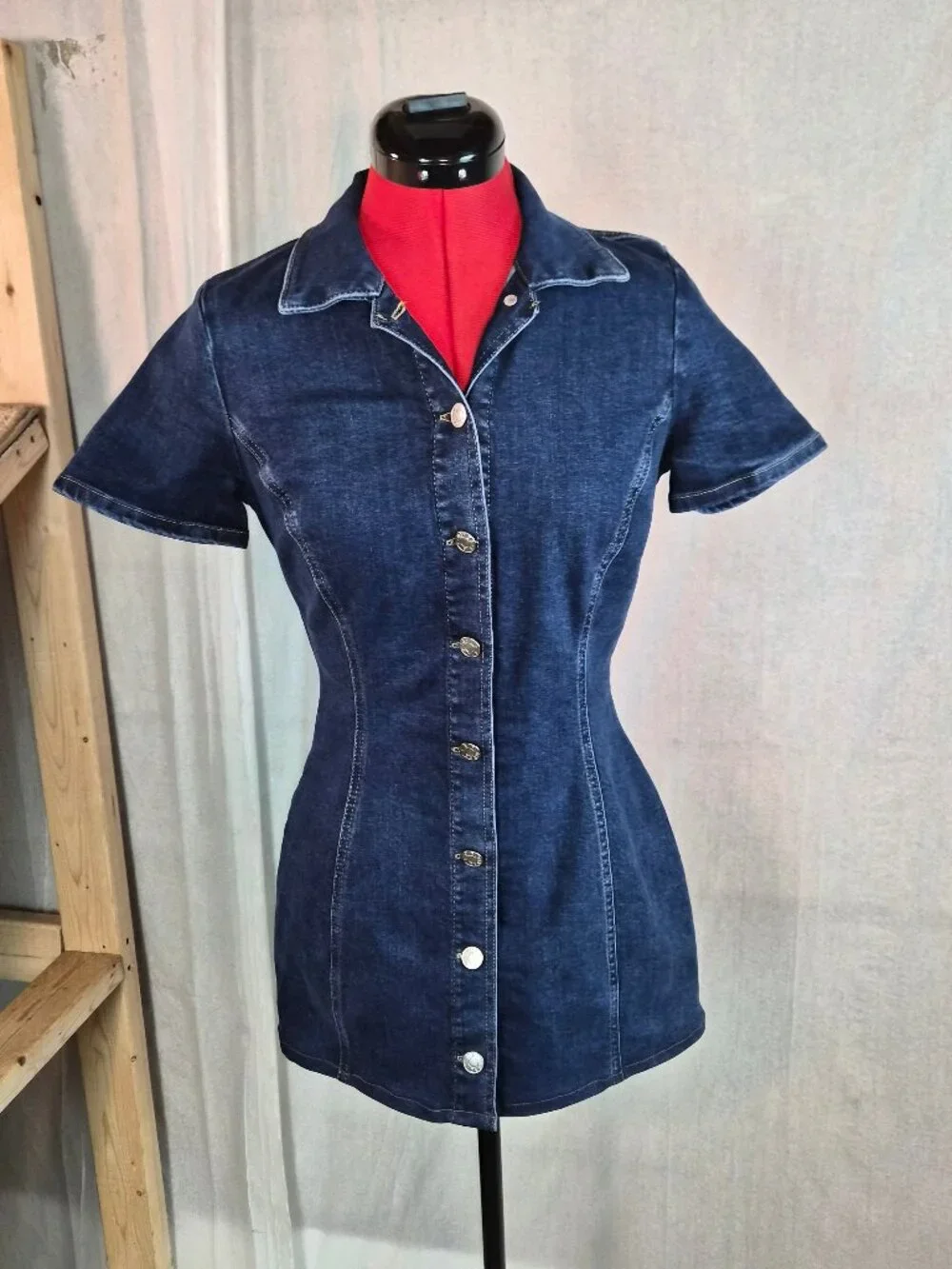 Zara Dark Blue Denim Mini Dress - Picture 1 of 13